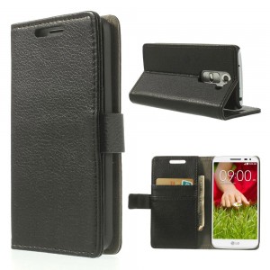 LG G2 Mini - etui na telefon i dokumenty - Litchi czarne
