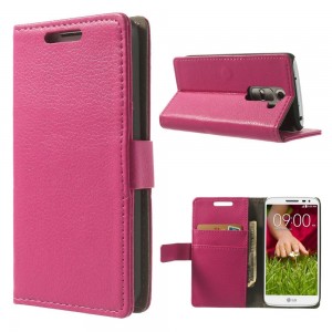 LG G2 Mini - etui na telefon i dokumenty - Litchi różowe