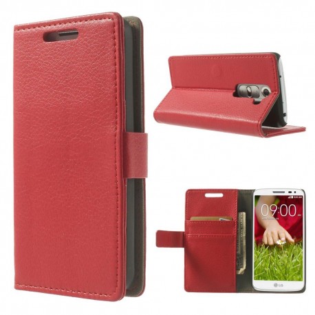LG G2 Mini - etui na telefon i dokumenty - Litchi czerwone