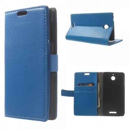 HTC Desire 510 - etui na telefon i dokumenty - Litchi niebieskie
