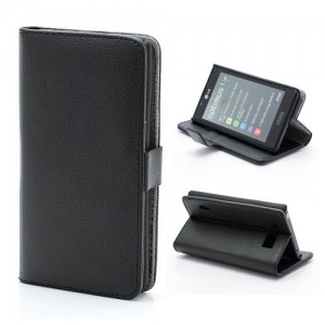 LG Optimus L7 P700 - etui na telefon i dokumenty - Litchi czarne