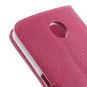 Motorola Nexus 6 Portfel Etui – Litchi Ciemny Różowy