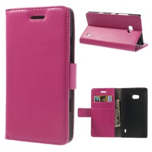 Nokia Lumia 930 - etui na telefon i dokumenty - Litchi różowe