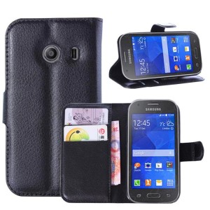 Samsung Galaxy Ace Style - etui na telefon i dokumenty - Litchi czarne