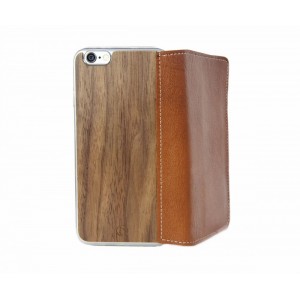 Apple iPhone 6 Plus - etui na telefon i dokumenty - Lastu Walnut brązowa skóra / drewno